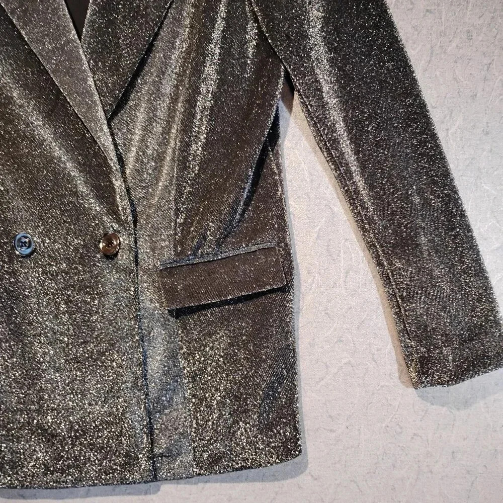 Amisu Women's Silver Long Sleeve Metallic Double Breasted  Blazer in Size 38 - Picture 6 of 11